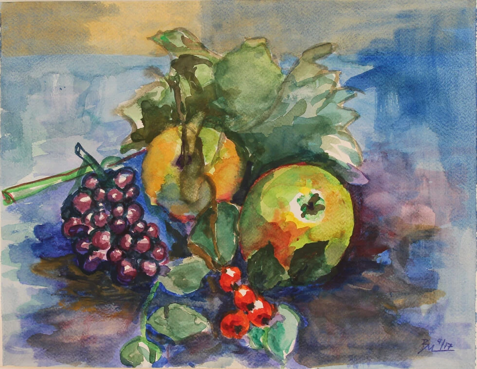 Stilleben Äpfel und Trauben